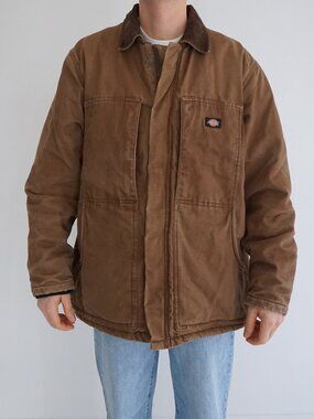 Dickies Barn Jacket Brown Duck Canvas Workwear Heritage Chore Coat Mens Large